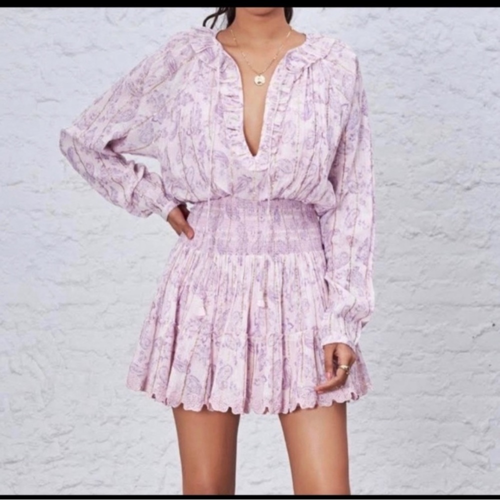 NWT House of Harlow 1960 Ajay Lilac Paisley Ruffled Mini Dress Sz xs